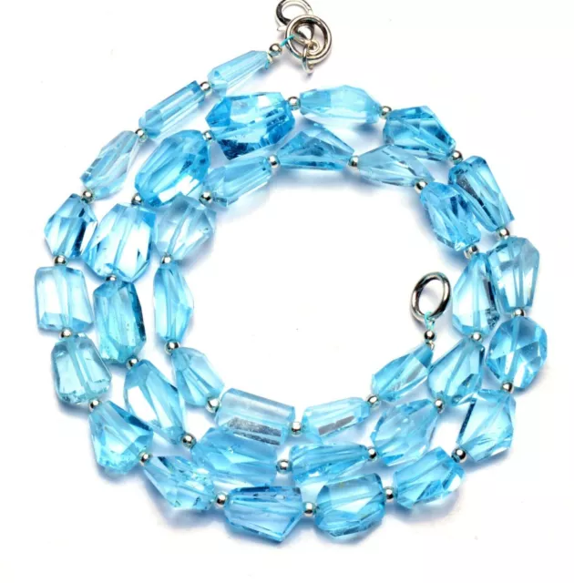 Natural Gem Sky Blue Topaz Faceted Free Form Nuggets Beads Necklace 20" 218Cts.