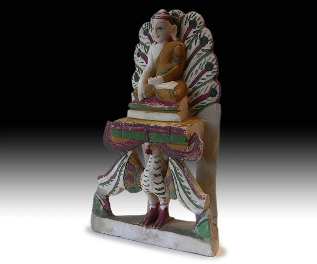 19th Century Burmese Amitabha Buddha On Peacock Marble Stone Shrine 3