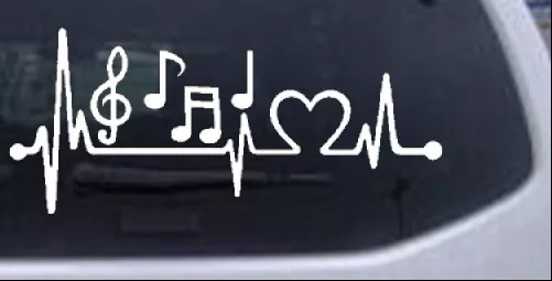 Music Notes Heartbeat Love Car or Truck Window Laptop Decal Sticker