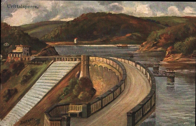 Urft Dam Barrier Wall With Hotel - Artist Signed - Karl Rud Bremer & Co