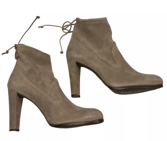 Stuart Weitzman Sz 10 Booties Mitten Stretch Gray Suede Ankle Boots New 3