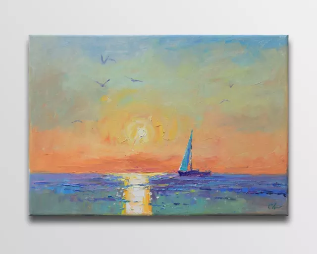 Seascape painting Original art Impressionism Oil on canvas by S. Chernyakovsky