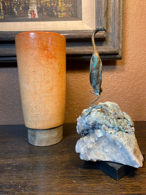 Vintage Bronze Pelican Apophyllite Cluster Sculpture