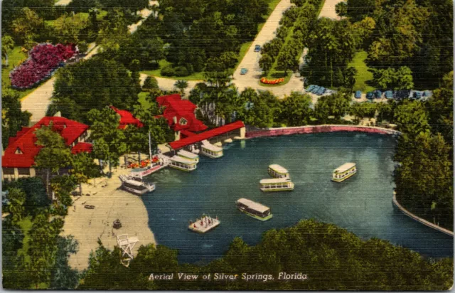 Vtg 1950's Aerial View of Silver Springs Florida FL Linen Postcard