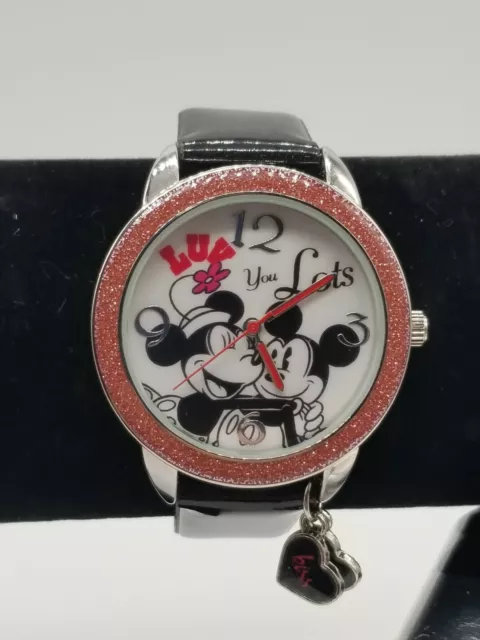 NWT Mickey & Minnie Mouse "LUV You Lots, Kiss Me" Disney Analog Watch NEW IN TIN