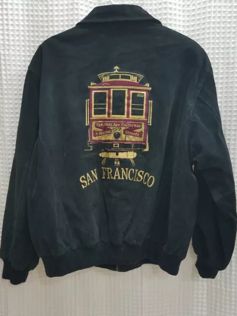 Leather Cottage Black Suede Jacket San Francisco Street Car Mens Size Large