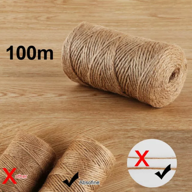 100M 3Ply Natural Brown Hemp Linen Cord Twisted Burlap Jute Twine Rope String AU