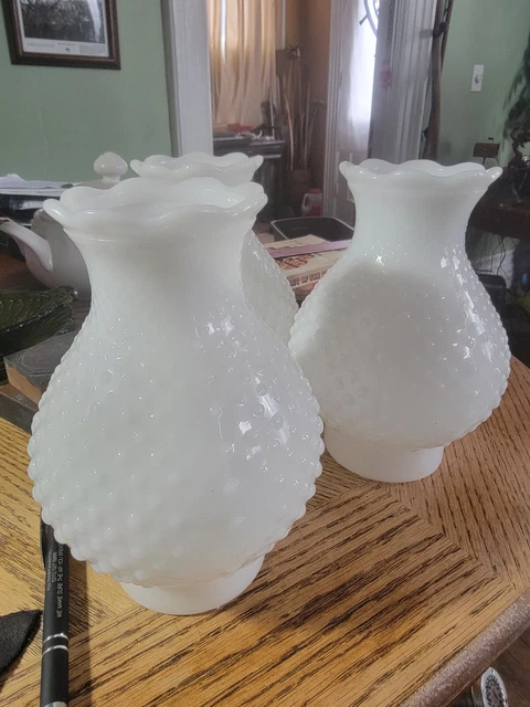 (1) Antique Hobnail Milk Glass Lamp Shades  7” Tall & 2 3/3" Base
