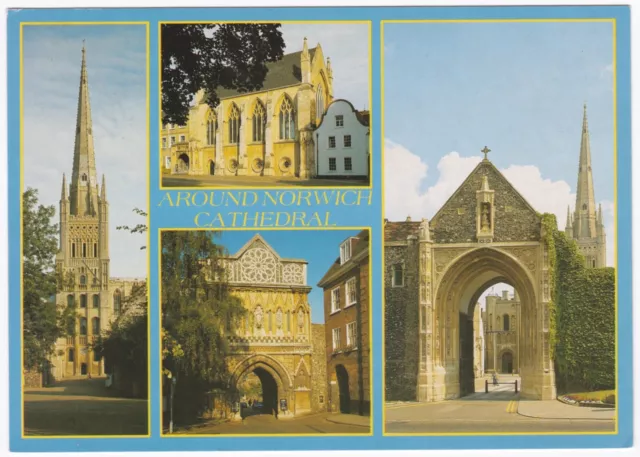 Postcard Around Norwich Cathedral, Norfolk multiview. Carnary Chapel. Unposted