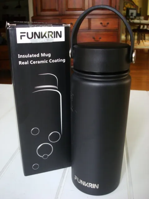 Black NEW FUNKRIN 18 Ounce Insulated Coffee Travel Mug with Ceramic Coating 18oz