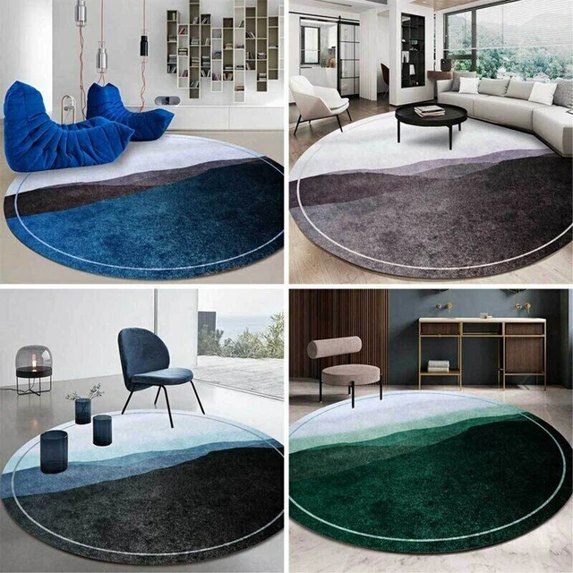 Gradient Green Blue Round Area Rugs Crystal Carpets Table Non-Slip Floor Mat New