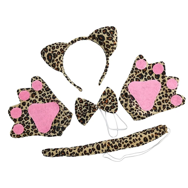 4Pcs Ears Headband Set Headwear Leopard Costume Set for Kids Friends Girls