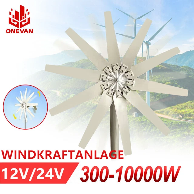 600W Windkraftanlage Vertikal - Weiße Windturbine Mit Controller 12V/24V