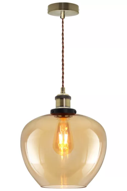 Vintage Smoked Gold Glass Shade Chandelier Pendant Ceiling Pub Diner Light M0207