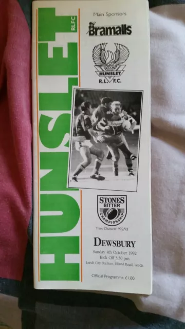 Hunslet V Dewsbury 1992 Rugby League Programme