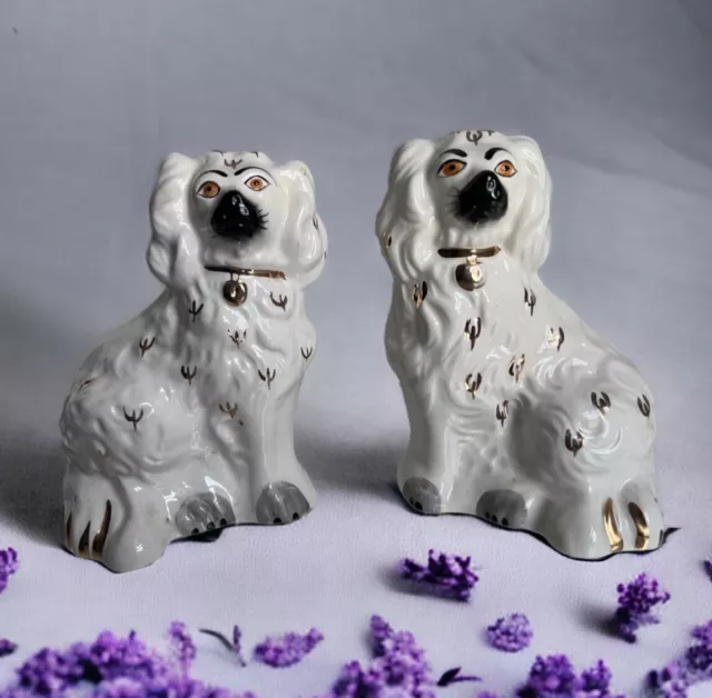 Beswick Staffordshire China Dogs X2 Set Pair King Charles Spaniel Mantel vintage