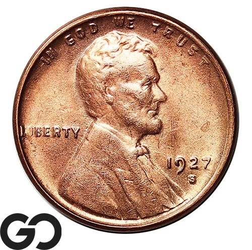 1927-S Lincoln Cent Wheat Penny, Red, Gem BU++ Key Date ** Free Shipping!