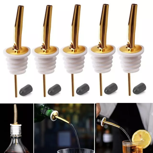 5x Stainless Steel Tapered Liquor Pourer Wine oil Bottle Pour Spout With Stopper