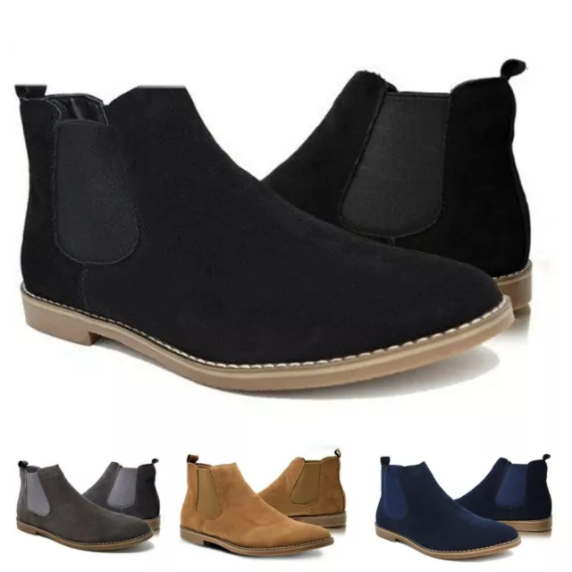 Mens Faux Suede Chelsea Boots Smart Casual Slip On Ankle Dealer Work Shoes Size