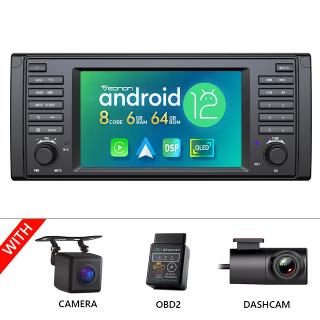 CAM+DVR+OBD+7" Android 12 6+64 8Core Car Stereo GPS Radio Touch for BMW E39 540i