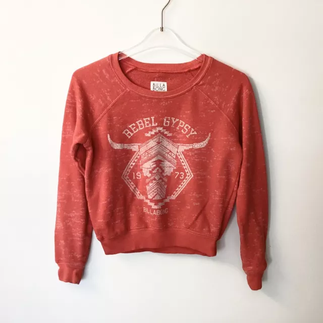 Billabong Rebel Gypsy Cow Skull Crewneck Pullover Sweatshirt - Red - S