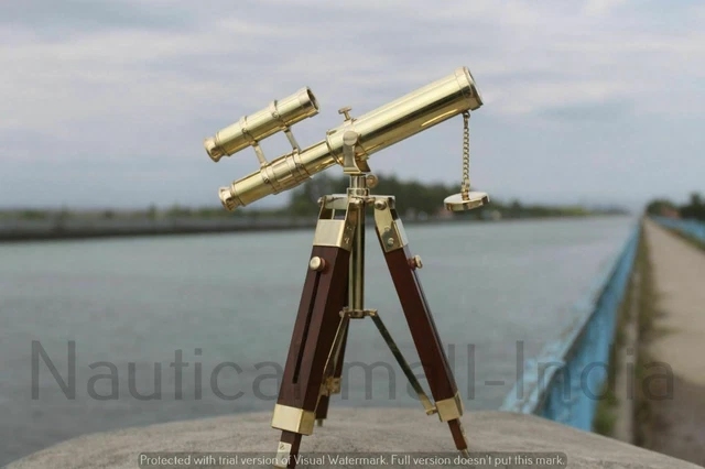 Nautique Vintage Ancien Décoratif en Laiton Massif Téléscope W/ Bois