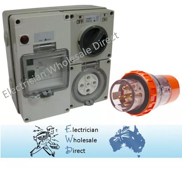 5 pin 20 Amp RCD Protected Outlet with Plug IP66 Industrial 63 Amp Caravan