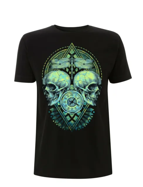 t-shirt stampata cotone 100% maglietta teschio tempo vola orologio gotico skull