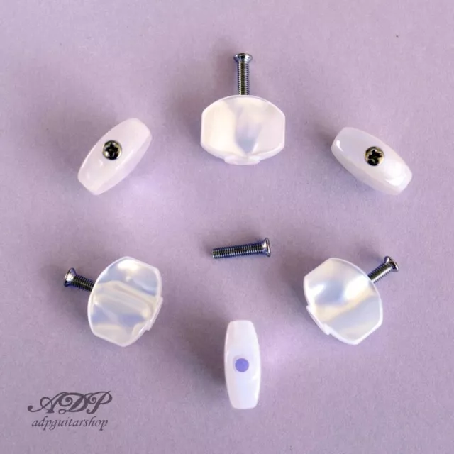 6 Boutons Mecaniques Schaller Acrylic Pearloid Small Knobs Tuners Type M6L WHITE