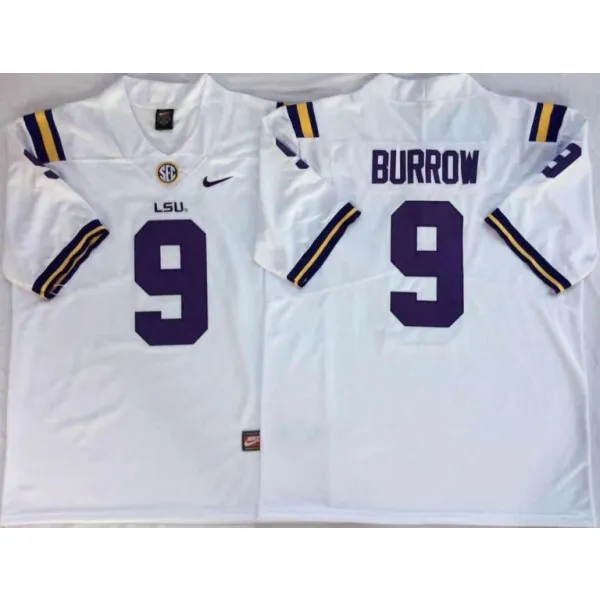 JOE BURROW LSU TIGERS College #9 Single SEC Patch Sewn Jersey WHITE SZ XL NWT