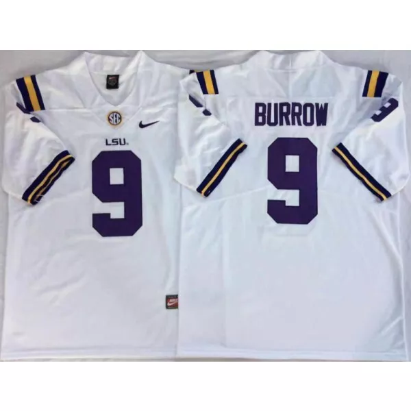 JOE BURROW LSU TIGERS College #9 Single SEC Patch Sewn Jersey WHITE SZ 3XL NWT