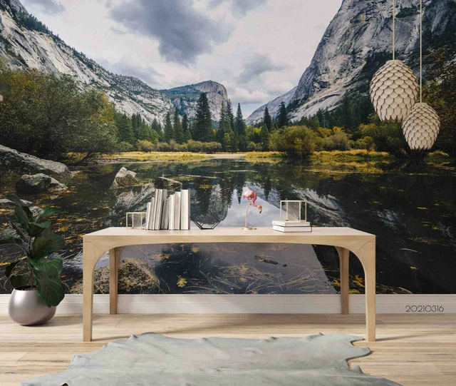 3D MOUNTAIN LAKE Green Tree Scenery Wallpaper Wall Murals Removable ...