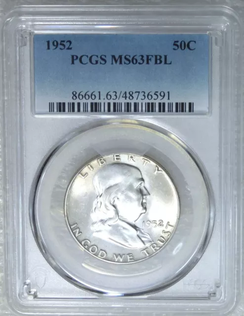 1952 P Franklin Half Dollar PCGS MS63FBL Full Bell Lines Frosty Luster #H498F