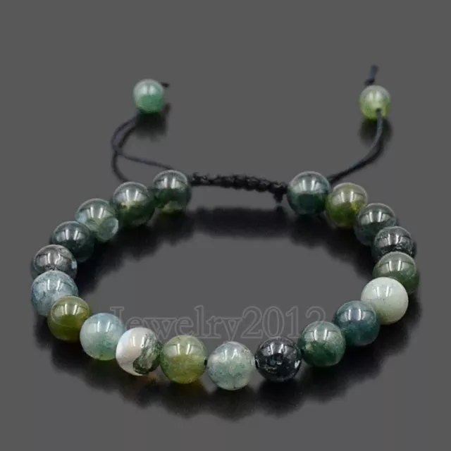 Men's Women's 8mm Natural Gemstones Macrame Beads Handmade Bracelet Adjustable