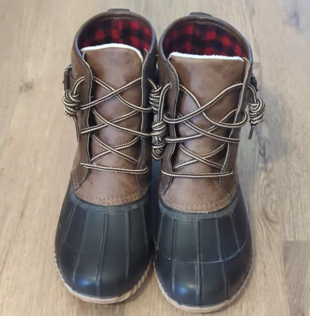 Madden Girl Woman's Duck Rain Boots Black/Brown Size 6.5