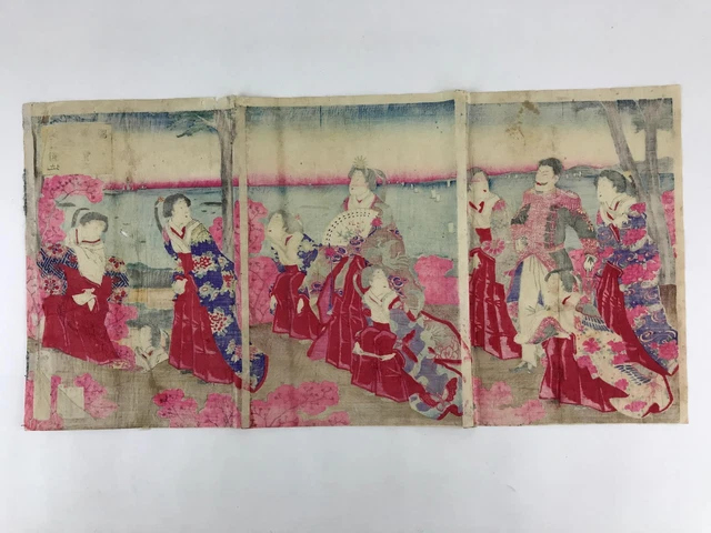 Antique C1880 Japanese Ukiyoe Woodblock Print Kuniaki Shiba Park FL247 3
