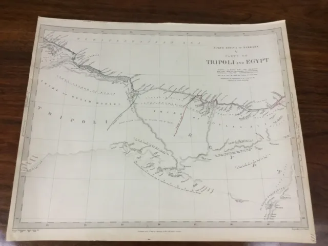 1837 Antique Map of Tripoli Egypt Africa Barbary Chapman Hall Victorian Original