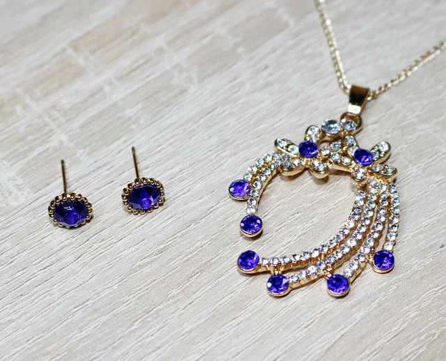 2Tlg. Schmuck Set Kette mit Anhänger Ohrringe vergoldet+Strass NEU