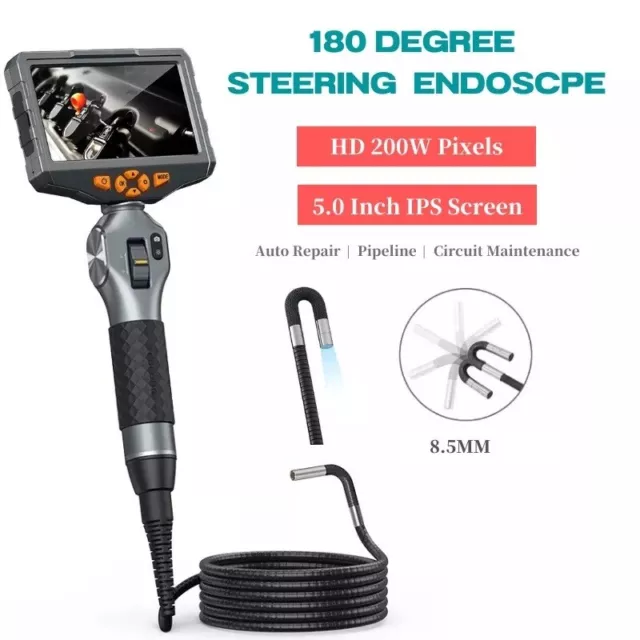 Articulating Borescope 5" Video Inspection Endoscope Fiber Optic Videoscope 5ft