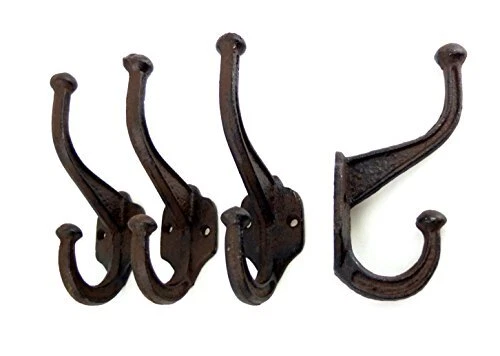 Simple cast iron coat hook set of 4