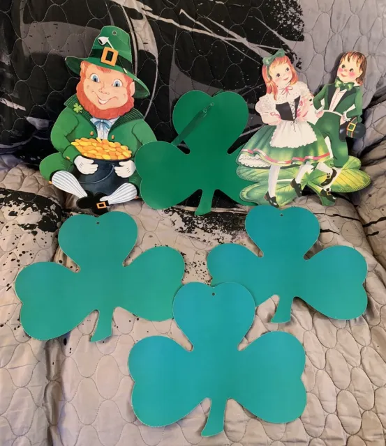 St. Patrick's Day Die Cut Cutout Decorations Shamrocks Leprechaun Irish Dancers
