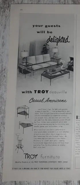 1953 Troy Deauville Vintage Print Ad Furniture MCM Casual Americana Sofa Chair