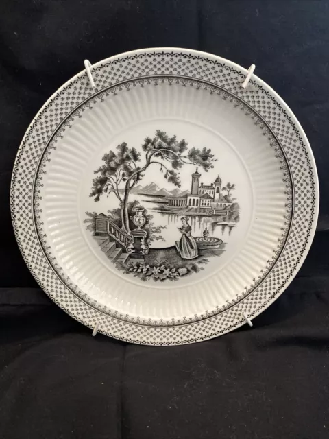 WM Adams & Sons Real English Ironstone 8” Plate B&W Vintage