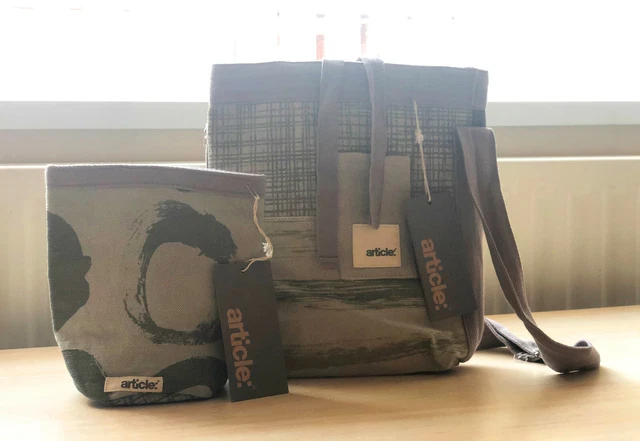 article :® sac fourre-tout en toile designer et pochette cylindre | Neuf avec étiquettes