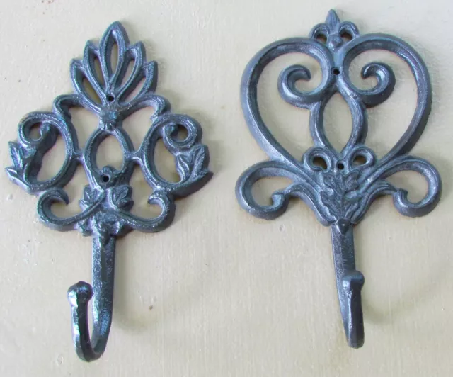 Vintage Country Kitchen Cast Iron Pair Of 8" Utensil Hooks