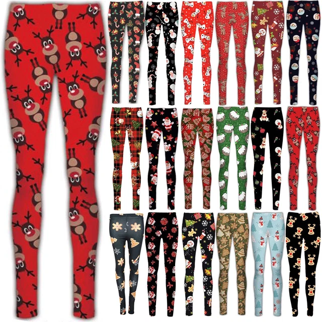 Leggings Natale Donna Ragazze Natale Babbo Natale Renne Tartan Caramelle Rosso Jeggings
