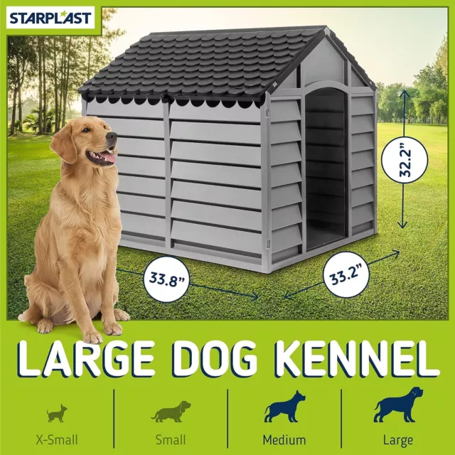 Large Dog Kennel Grey Durable Plastic Winter House