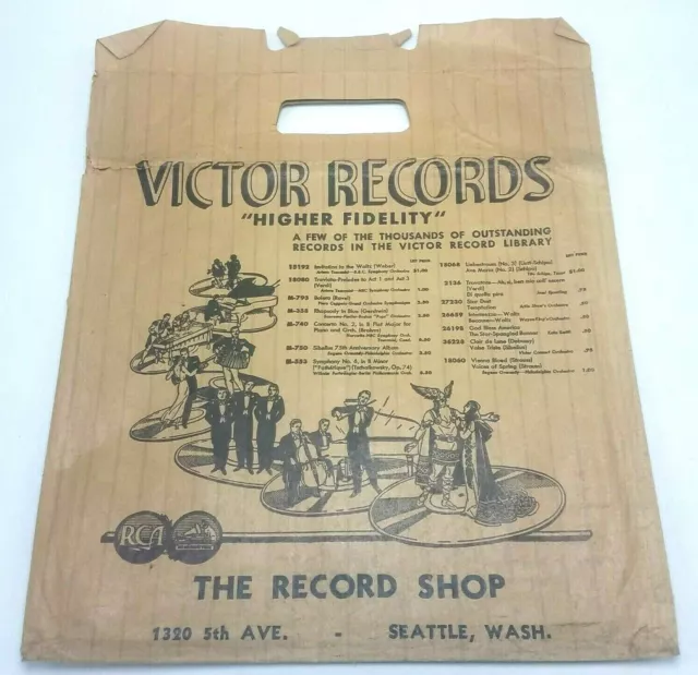 VICTOR RECORDS Printed Paper Bag 78 RPM The Record Shop Seattle 1320 5th Ave 2