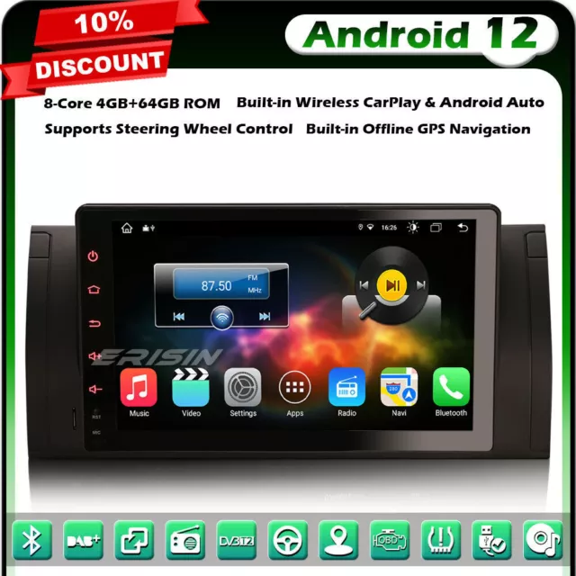 8-Core 64GO Android 12 GPS Autoradio BMW 5 Série E39 X5 E53 M5 DAB+ WiFi CarPlay