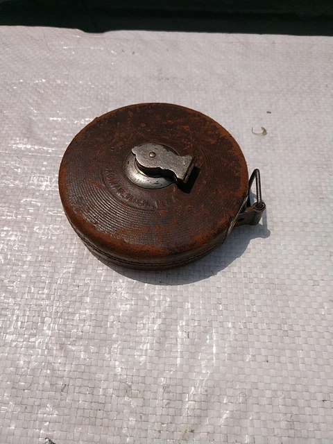 Vtg LUFKIN Sewn Leather Case 50' Woven Fabric Non-Metal Old School Tape Measure